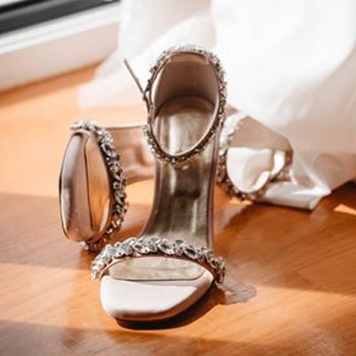 Oreanthi Lou bridal sandals Real bride